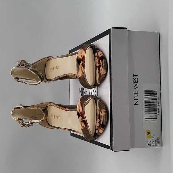 814- Nine West Pruce Block Heel Sandals Taupe Floral Size 8.5 M NWT - Picture 7 of 11